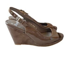 Boden Patent Leather‎ Suede Slingback Wedge Shoe Size 38 Size 7